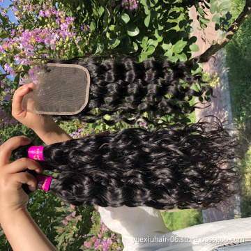 Thick Bottom Human Hair 10A Hair Weft, Water Wave 8-30 Inch Wet And Wavy Bundles With Closure